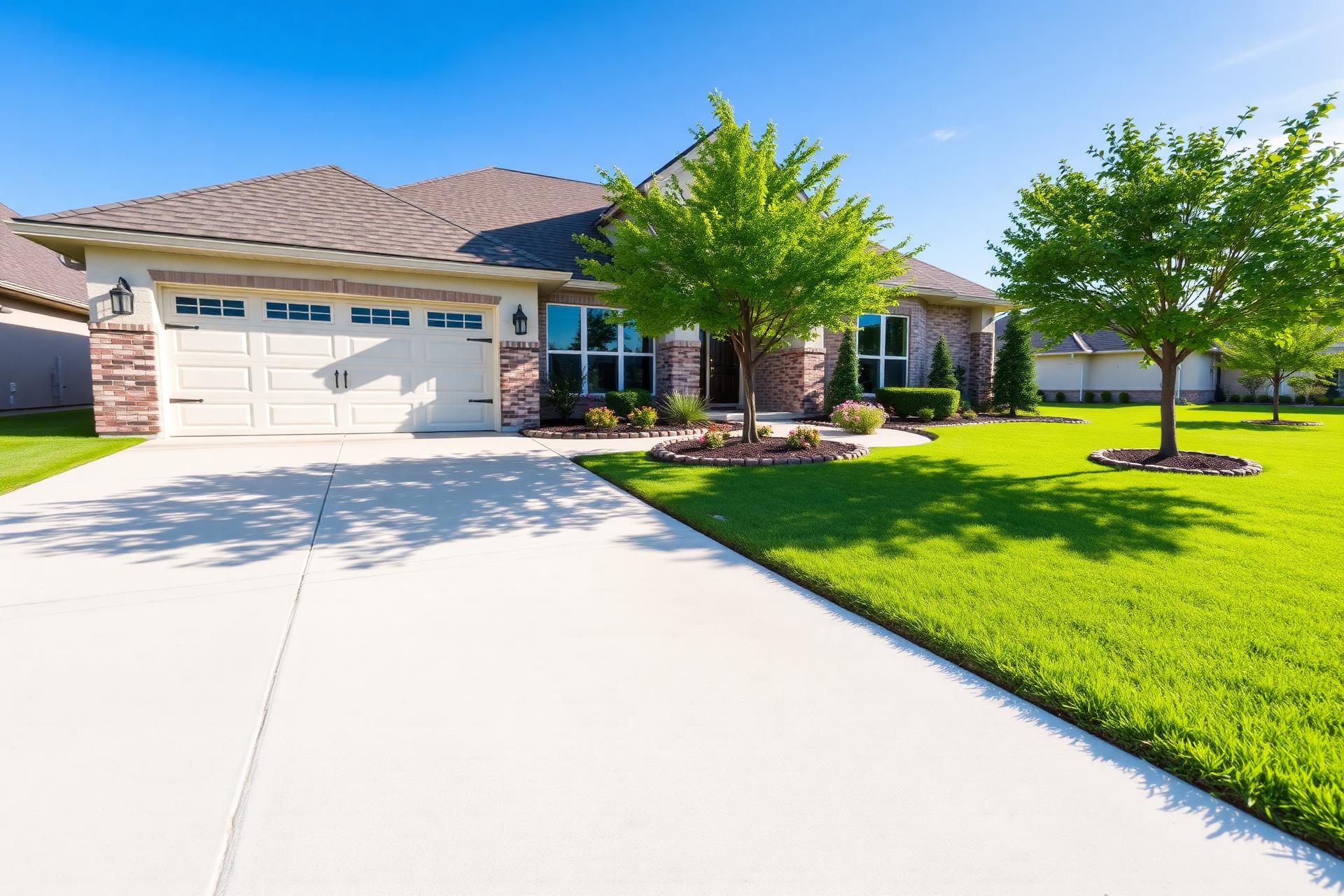 Freshly power-washed driveway leading to a North Texas home